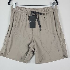 NEW Fabletics The One 7" Shorts Elastic Waist Pockets Khaki Taupe Slate Sz L